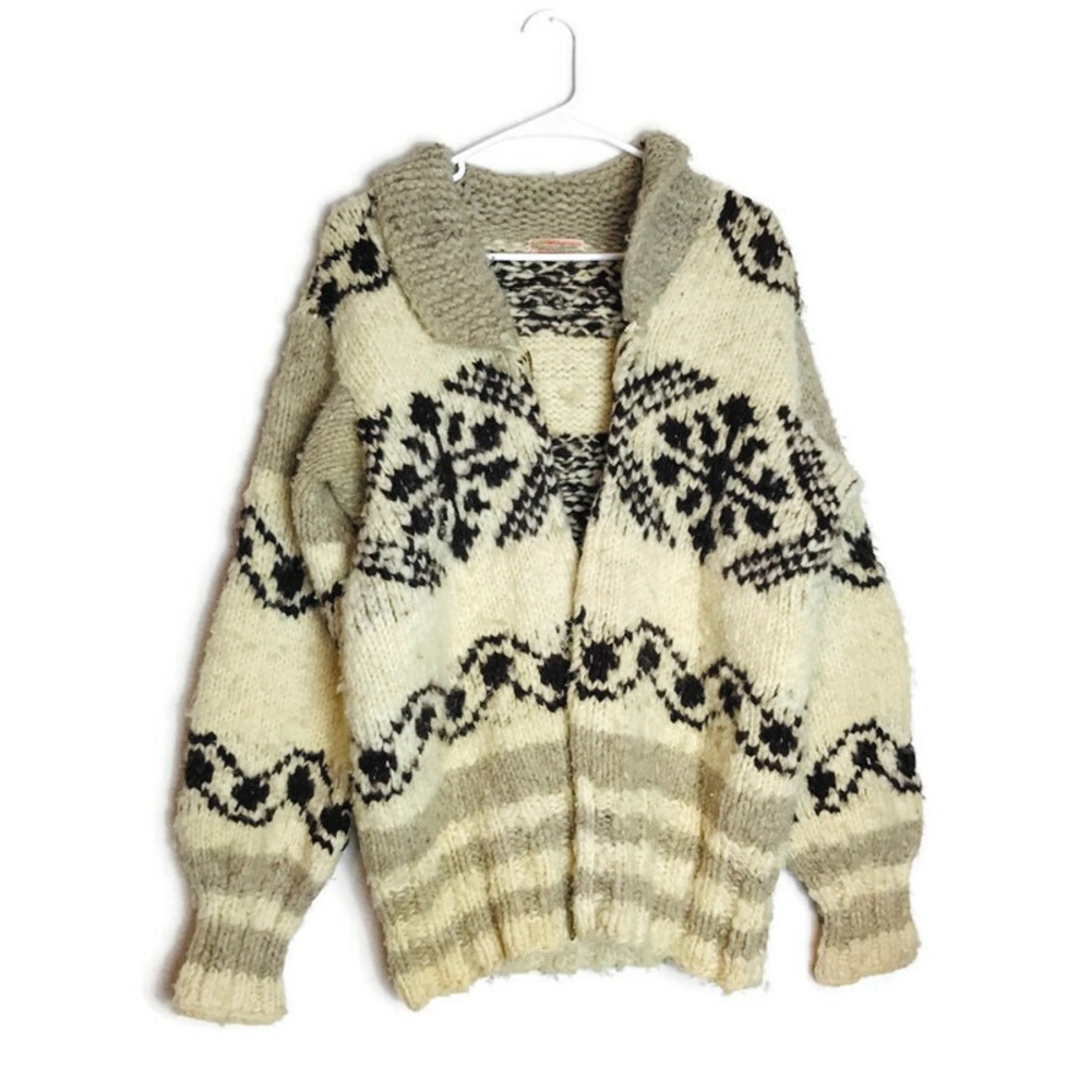 Authentic Cowichan Hand-knit 100% Wool Sweater